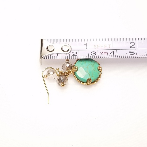 Faux Green Turquoise Cluster Bead Gold Earrings - Picture 3 of 4